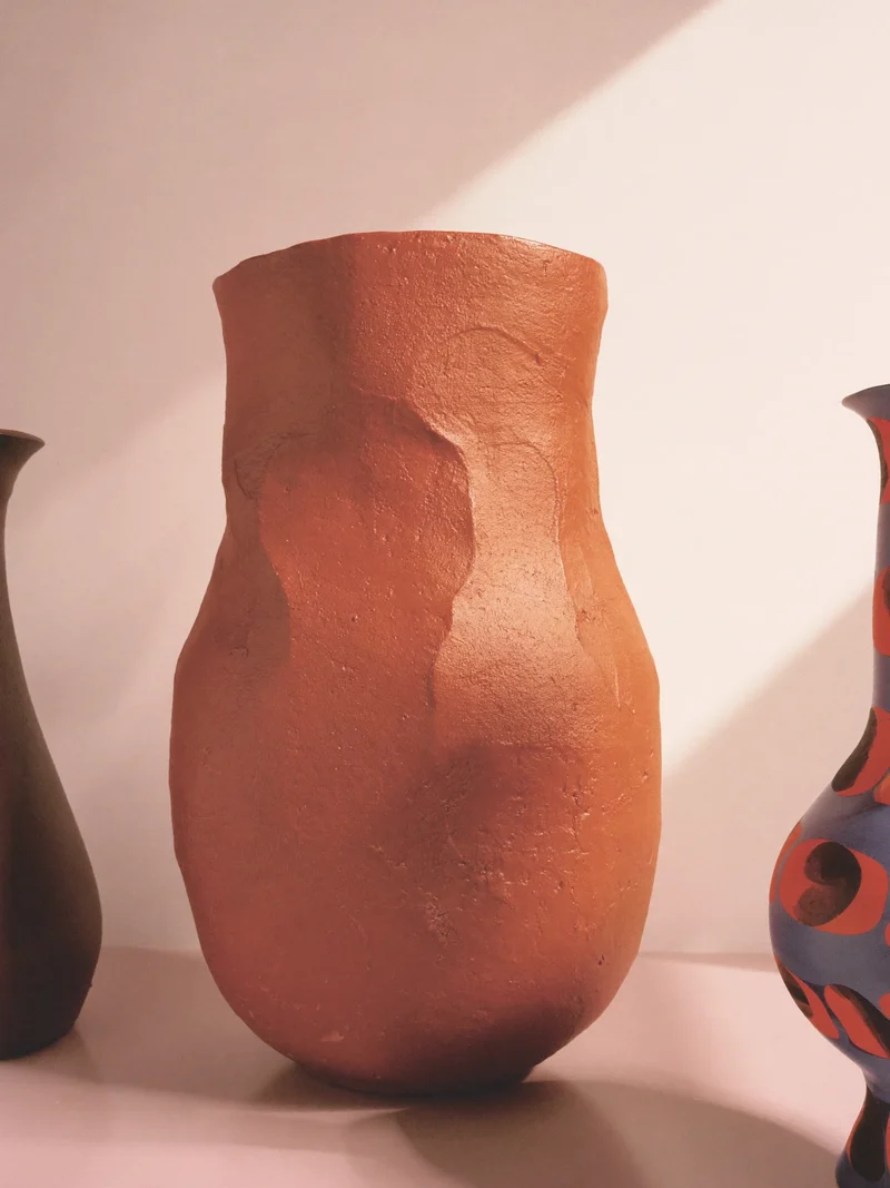 Studio illustrato di vaso ceramico asimmetrico, concept fittizio